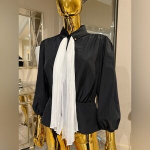 New York & Company Black Blouse with White Tie Detail